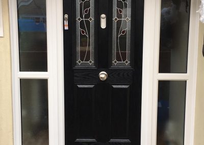black composite door with rose glass
